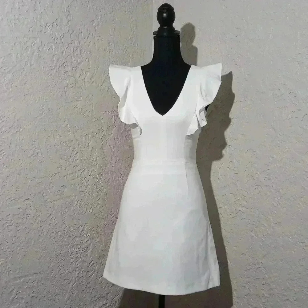 FRENCH CONNECTION Whisper Ruffled V-Neck Mini Dress sz 4